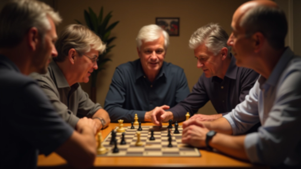 Players working together around game board with cooperative board game, showing collaborative gameplay with shared game pieces and cards