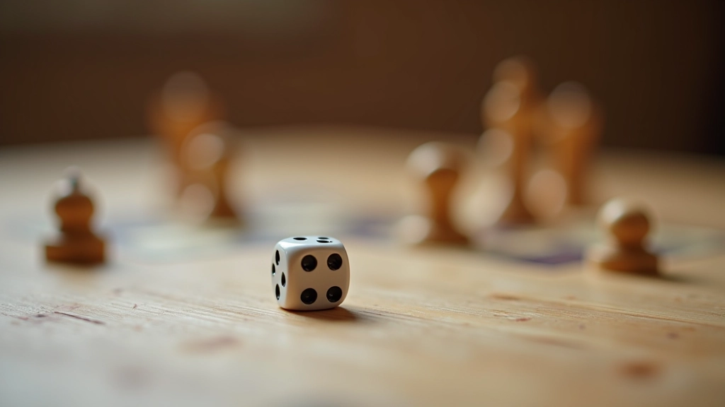 Close-up of cooperative board game components including shared game board, wooden tokens, and player reference cards arranged on table