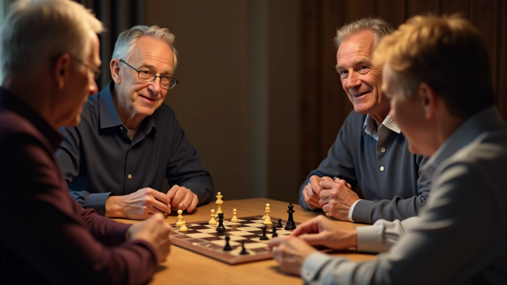 Cooperative board game session with multiple players looking at shared game board, collaborative moment captured